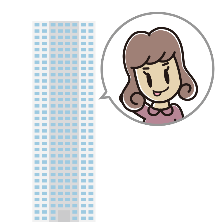 タワーマンションでテヘヘな女子大学生のイラスト【色あり、背景なし】透過PNG