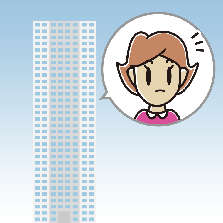 タワーマンションで何かに気付く女性のイラスト【色、背景あり】PNG