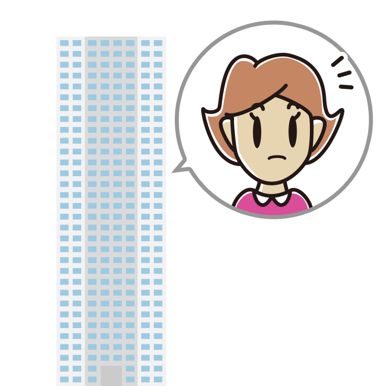 タワーマンションで何かに気付く女性のイラスト【色あり、背景なし】透過PNG