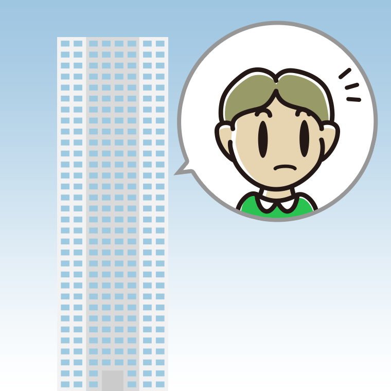 タワーマンションで何かに気付く小学生男子のイラスト【色、背景あり】PNG