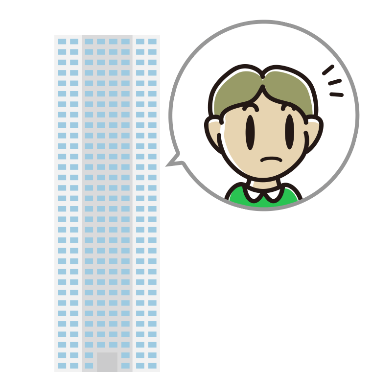 タワーマンションで何かに気付く小学生男子のイラスト【色あり、背景なし】透過PNG