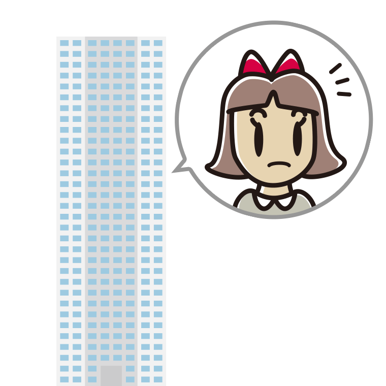 タワーマンションで何かに気付く小学生女子のイラスト【色あり、背景なし】透過PNG