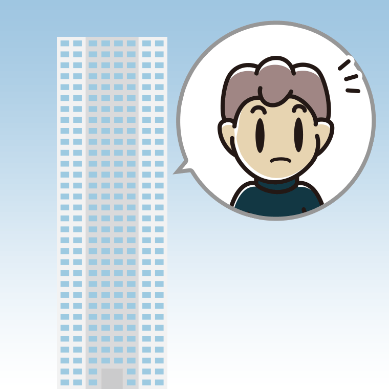 タワーマンションで何かに気付く男子中学生のイラスト【色、背景あり】PNG