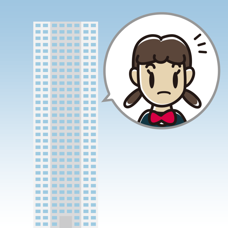 タワーマンションで何かに気付く女子中学生のイラスト【色、背景あり】PNG