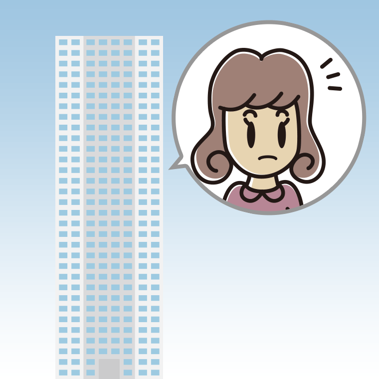 タワーマンションで何かに気付く女子大学生のイラスト【色、背景あり】PNG