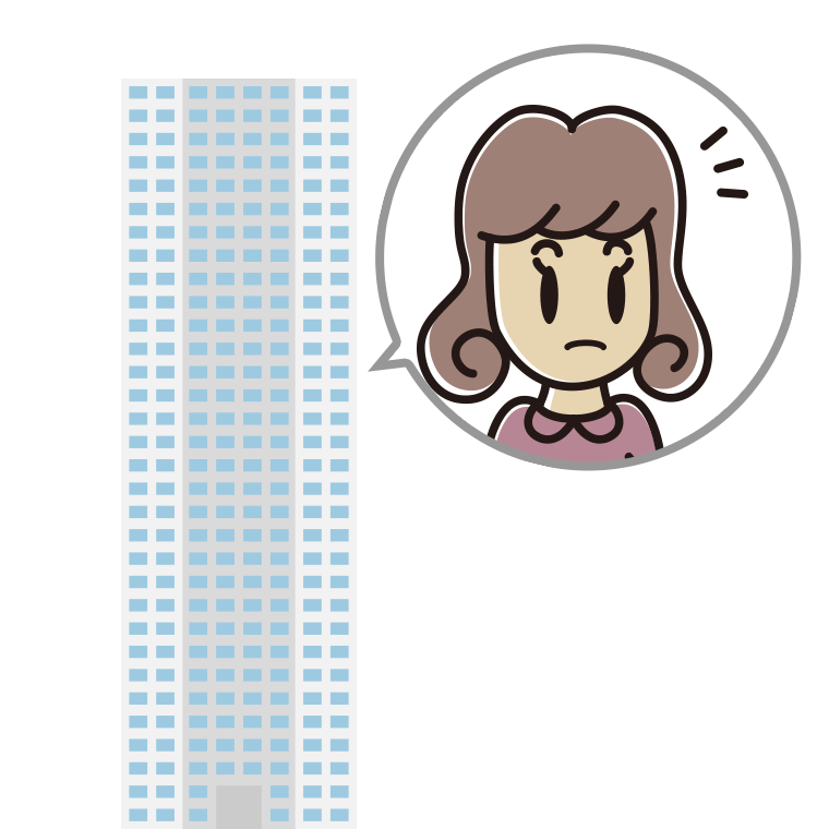 タワーマンションで何かに気付く女子大学生のイラスト【色あり、背景なし】透過PNG