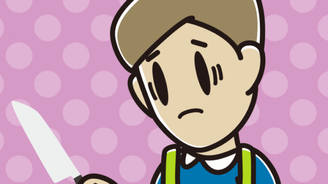 包丁で困る男性のイラスト【色、背景あり】PNG