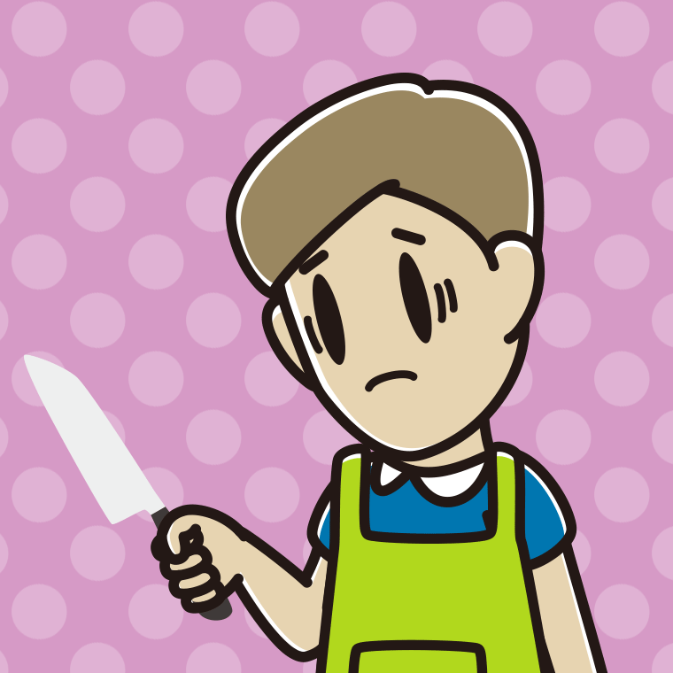 包丁で困る男性のイラスト【色、背景あり】PNG