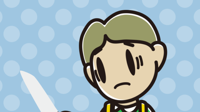 包丁で困る小学生男子のイラスト【色、背景あり】PNG