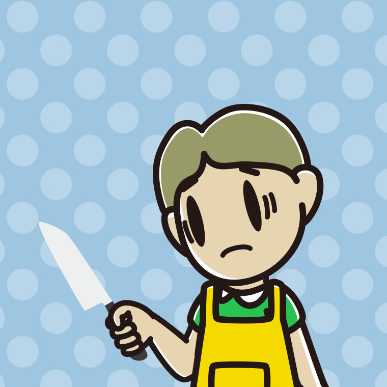 包丁で困る小学生男子のイラスト【色、背景あり】PNG