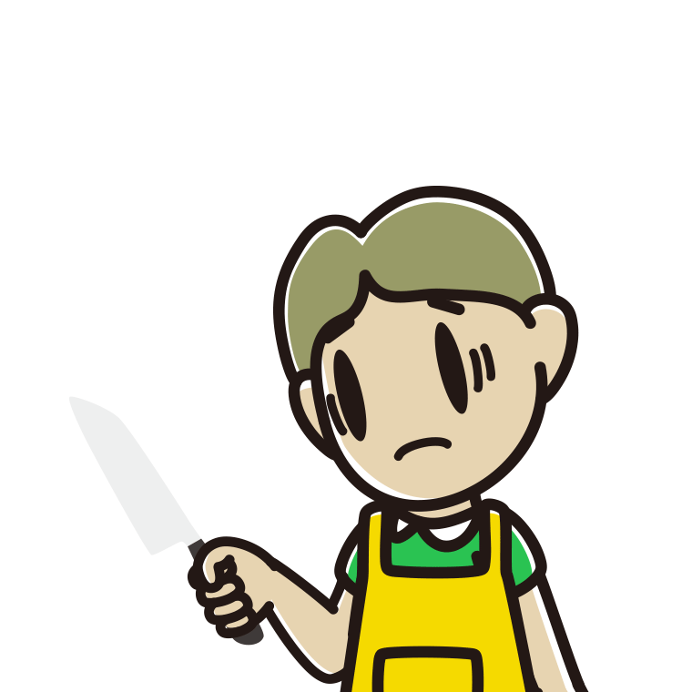 包丁で困る小学生男子のイラスト【色あり、背景なし】透過PNG