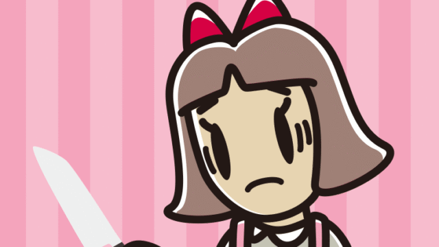 包丁で困る小学生女子のイラスト【色、背景あり】PNG