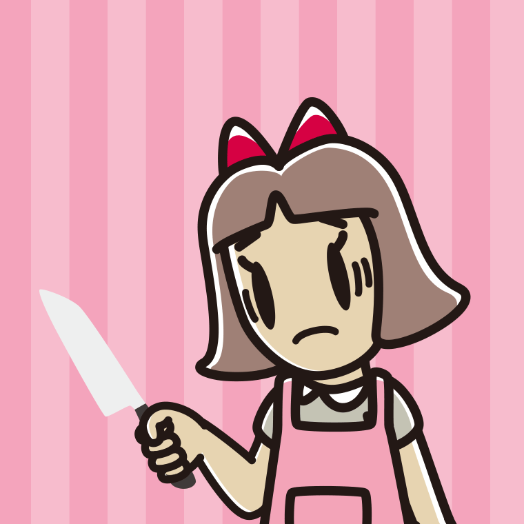 包丁で困る小学生女子のイラスト【色、背景あり】PNG
