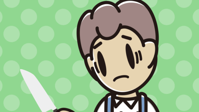 包丁で困る男子中学生のイラスト【色、背景あり】PNG