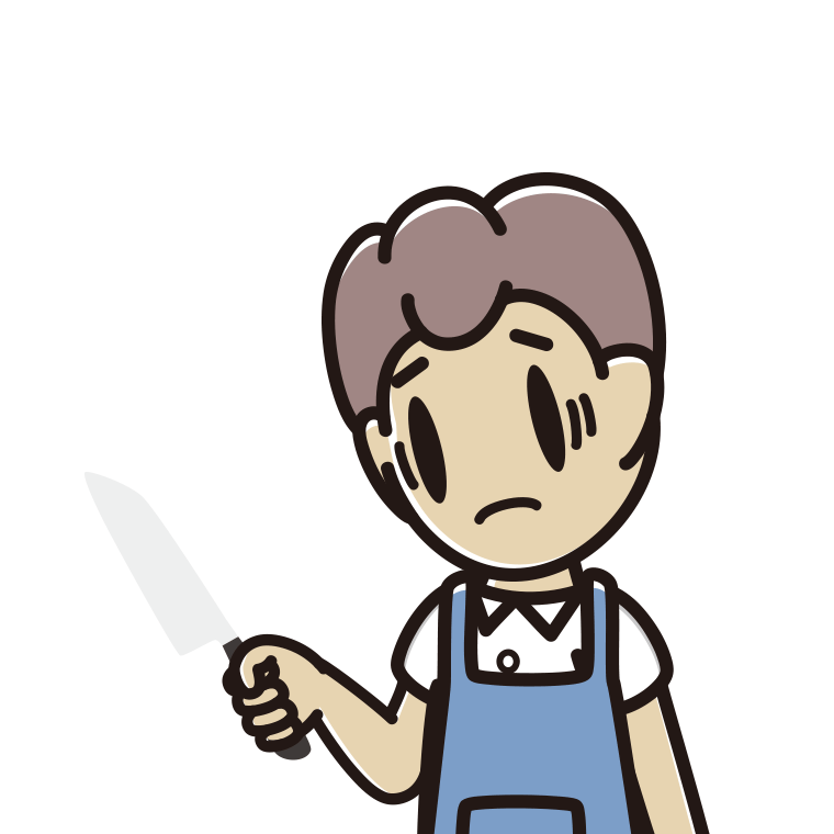 包丁で困る男子中学生のイラスト【色あり、背景なし】透過PNG