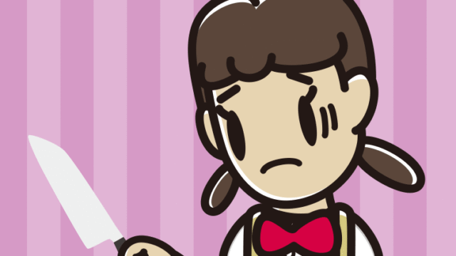 包丁で困る女子中学生のイラスト【色、背景あり】PNG