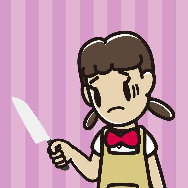 包丁で困る女子中学生のイラスト【色、背景あり】PNG