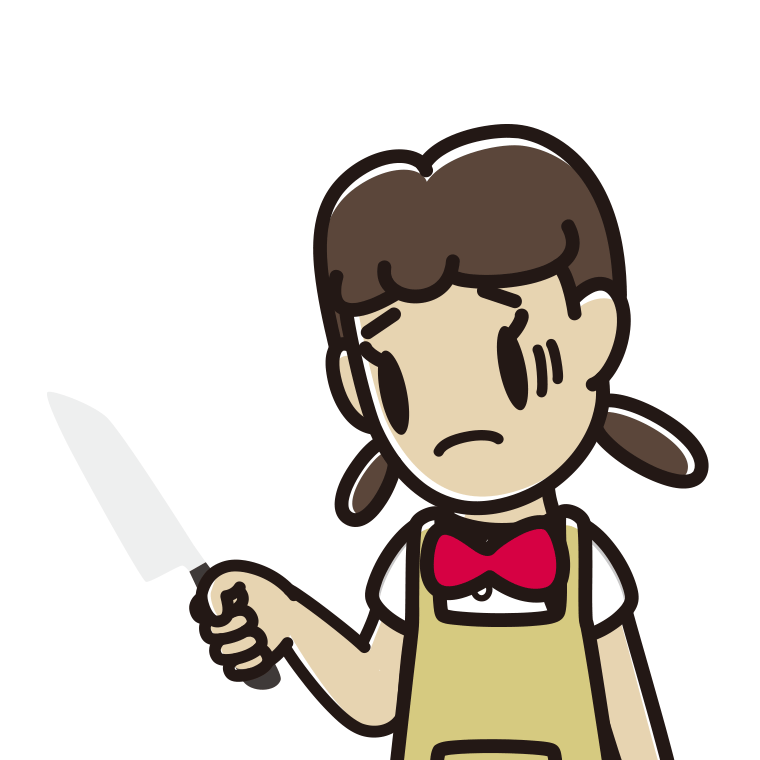包丁で困る女子中学生のイラスト【色あり、背景なし】透過PNG