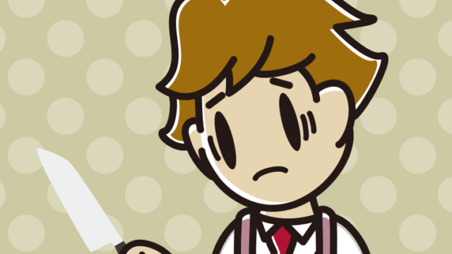 包丁で困る男子高校生のイラスト【色、背景あり】PNG