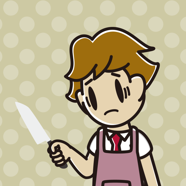 包丁で困る男子高校生のイラスト【色、背景あり】PNG