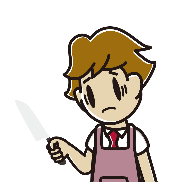 包丁で困る男子高校生のイラスト【色あり、背景なし】透過PNG