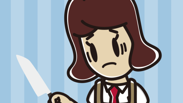 包丁で困る女子高校生のイラスト【色、背景あり】PNG
