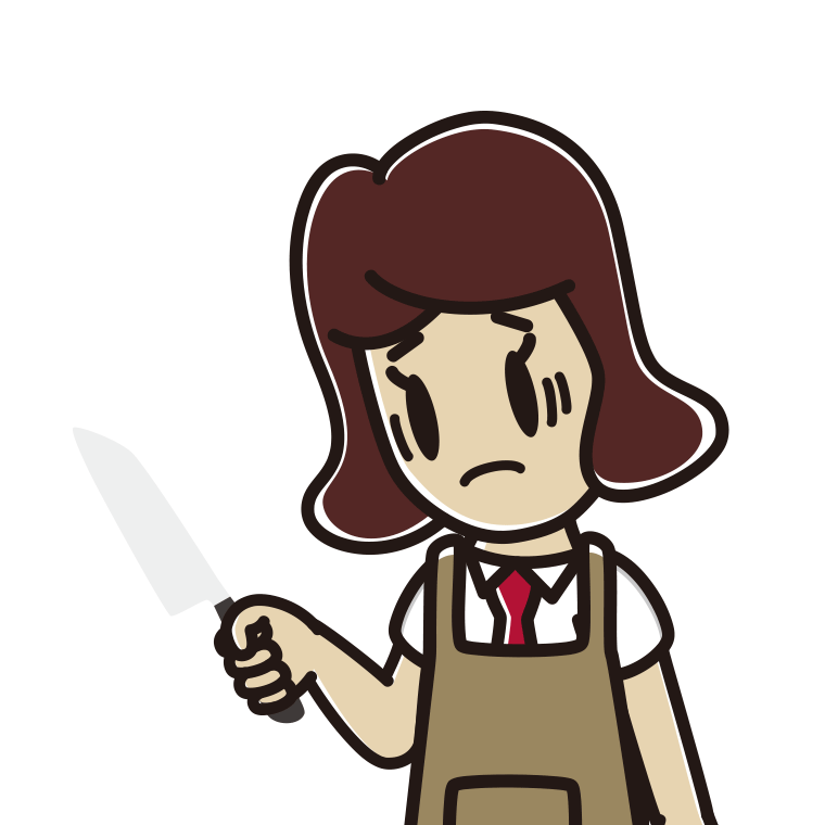 包丁で困る女子高校生のイラスト【色あり、背景なし】透過PNG