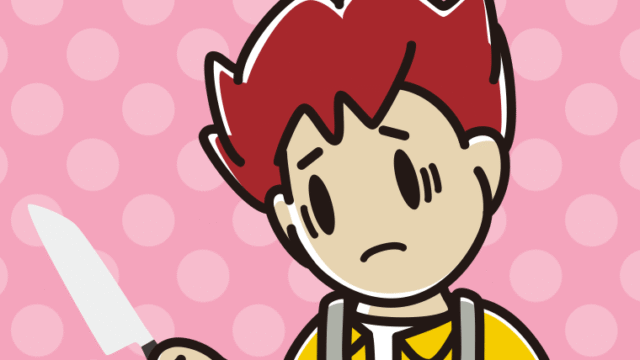 包丁で困る男子大学生のイラスト【色、背景あり】PNG