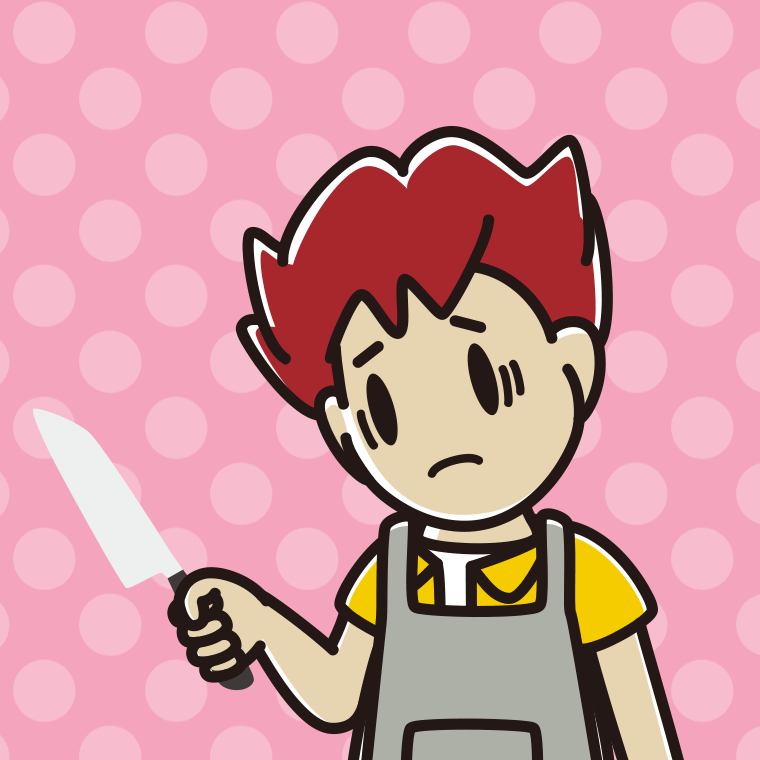 包丁で困る男子大学生のイラスト【色、背景あり】PNG