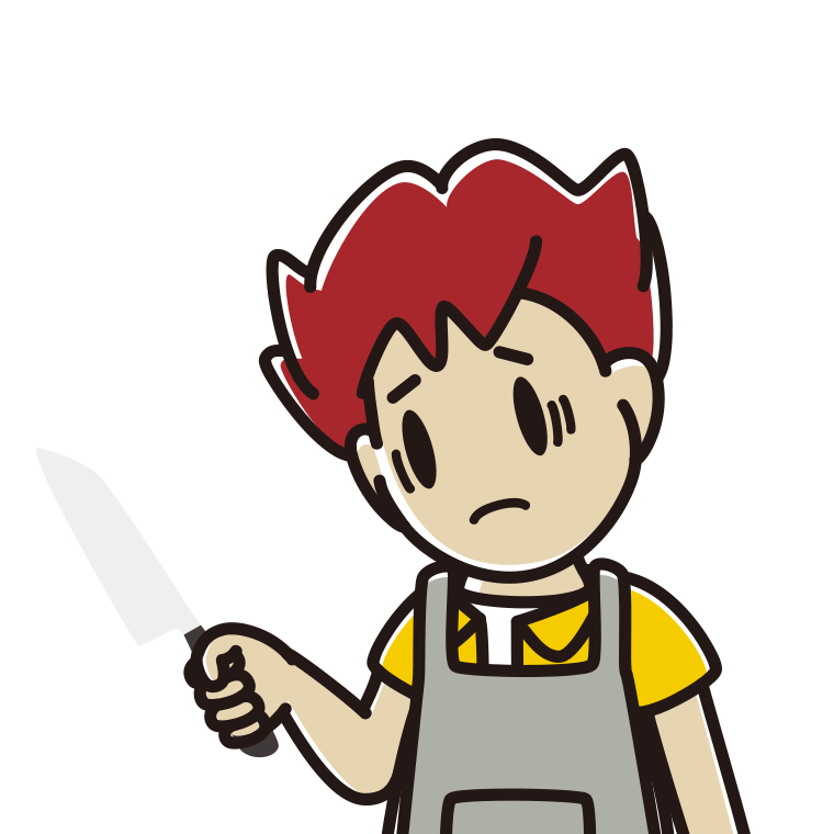 包丁で困る男子大学生のイラスト【色あり、背景なし】透過PNG