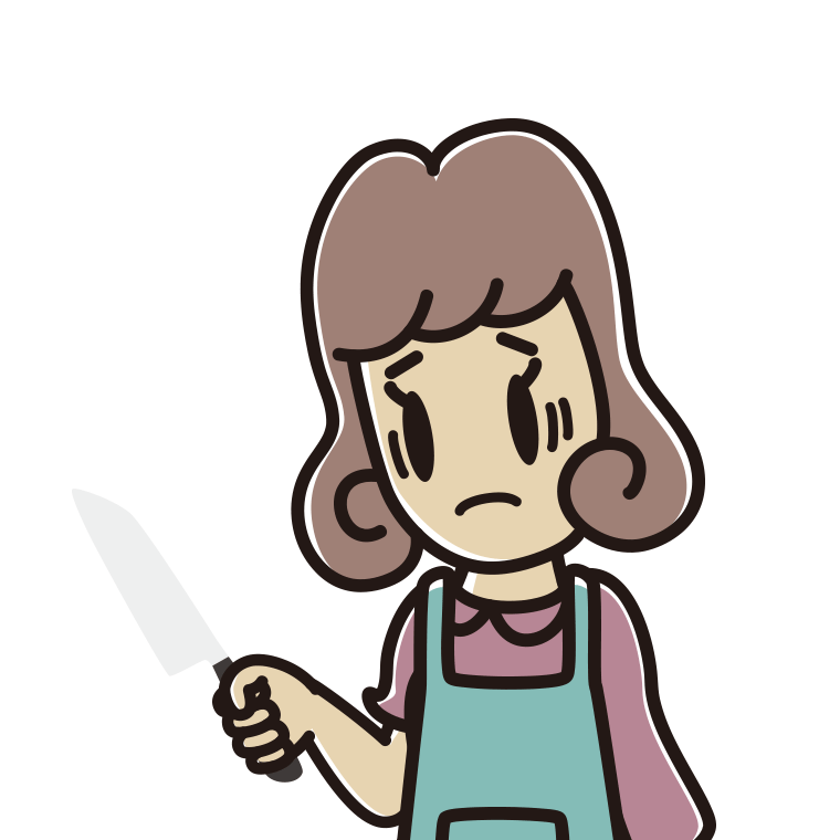 包丁で困る女子大学生のイラスト【色あり、背景なし】透過PNG