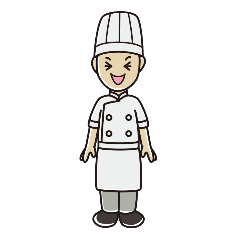 笑う男性料理人のイラスト【色あり、背景なし】透過PNG
