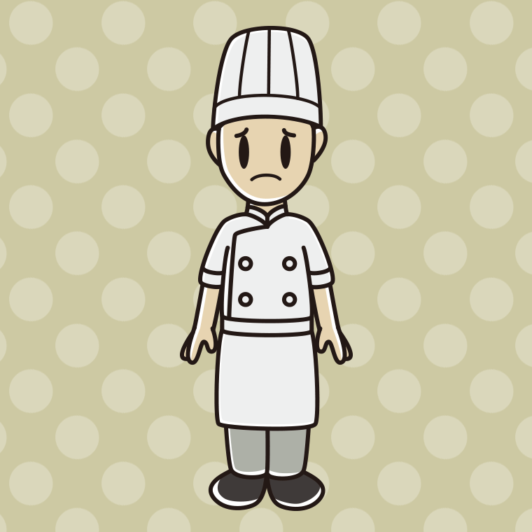困る男性料理人のイラスト【色、背景あり】PNG