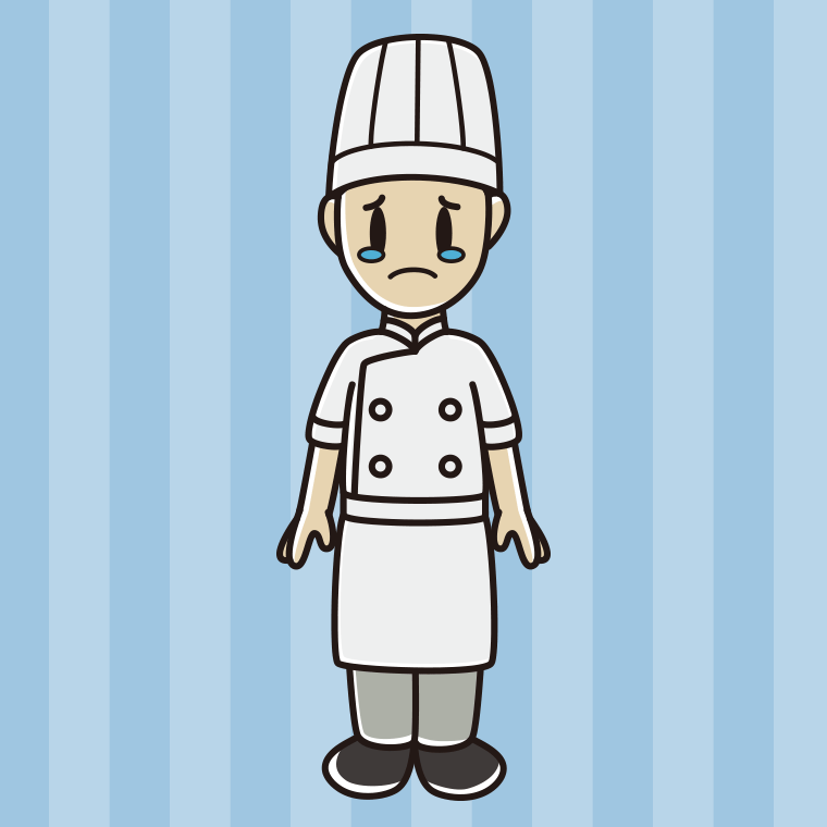 泣く男性料理人のイラスト【色、背景あり】PNG