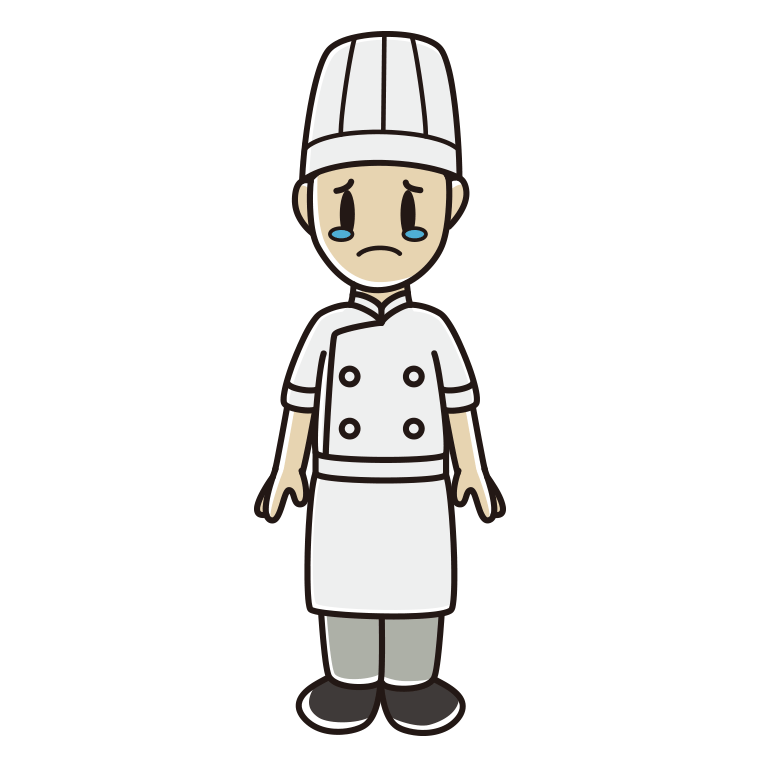 泣く男性料理人のイラスト【色あり、背景なし】透過PNG