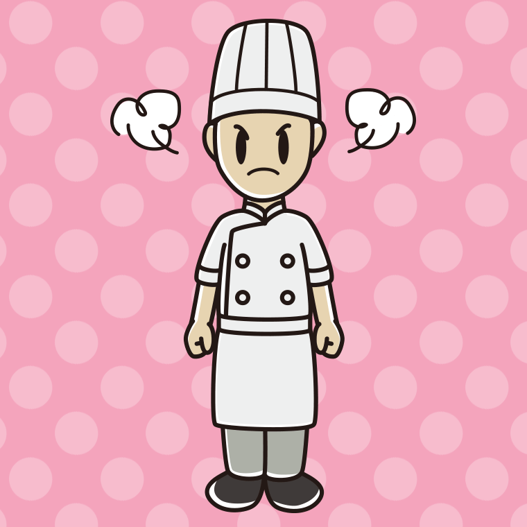 怒る男性料理人のイラスト【色、背景あり】PNG