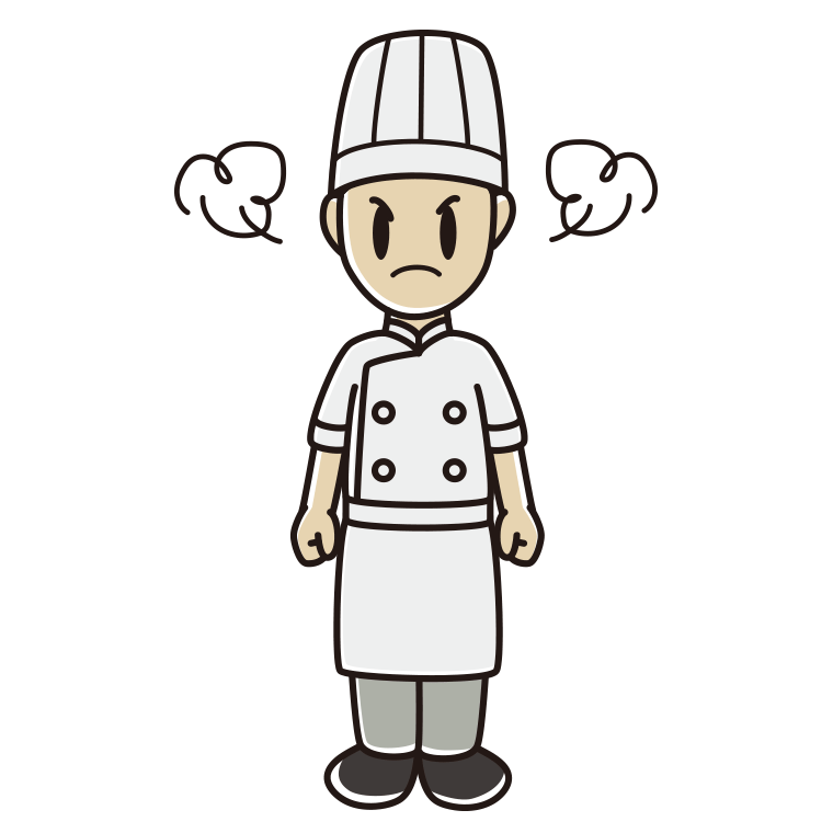 怒る男性料理人のイラスト【色あり、背景なし】透過PNG