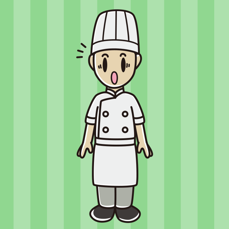 驚く男性料理人のイラスト【色、背景あり】PNG