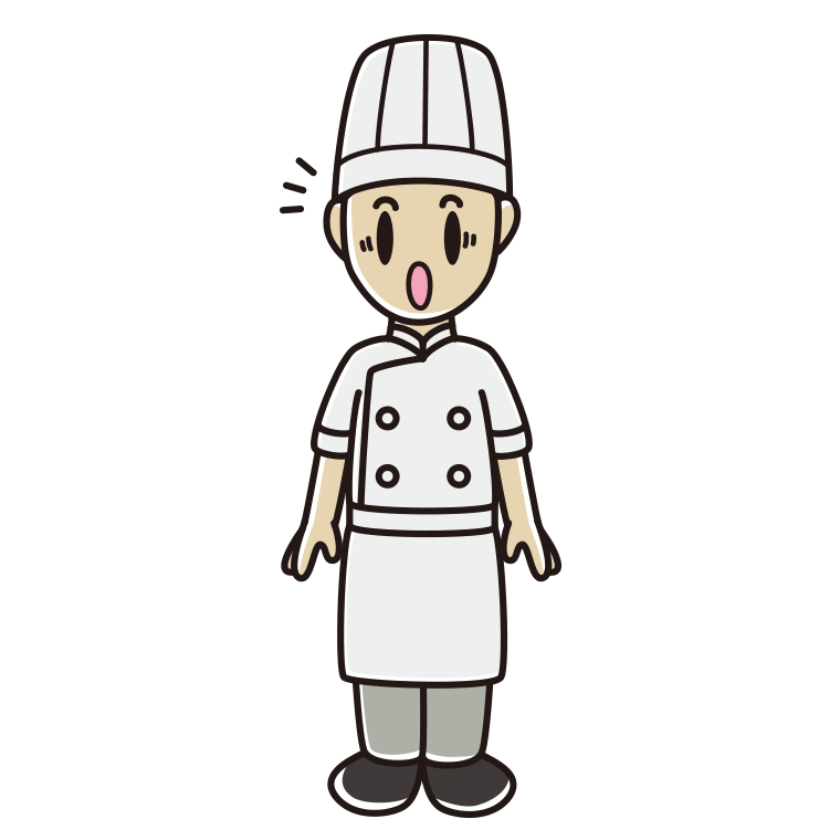 驚く男性料理人のイラスト【色あり、背景なし】透過PNG