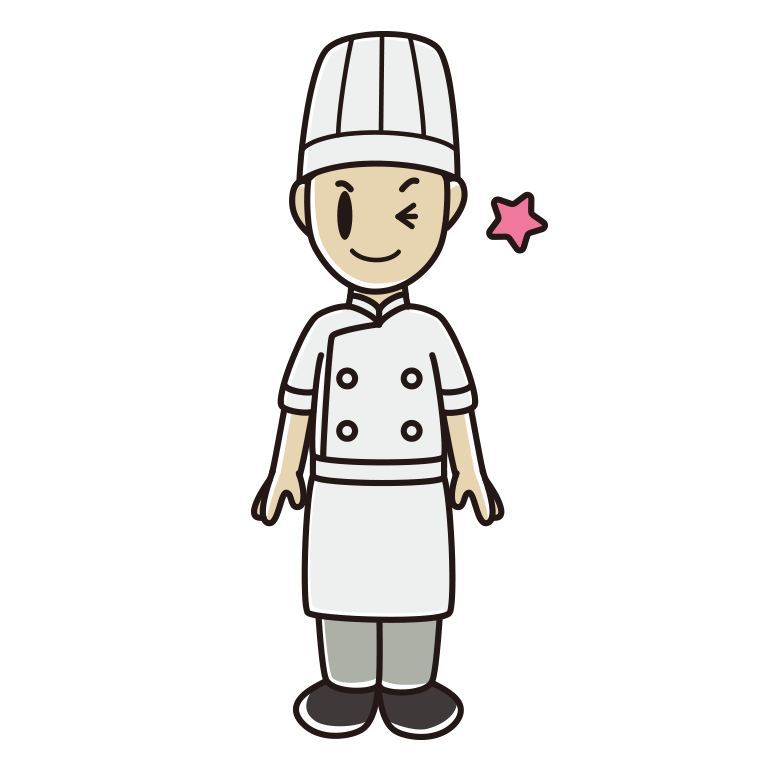 ウインクする男性料理人のイラスト【色あり、背景なし】透過PNG