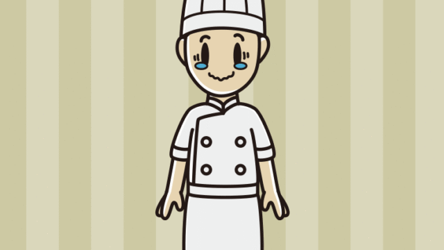 ジーンとする男性料理人のイラスト【色、背景あり】PNG