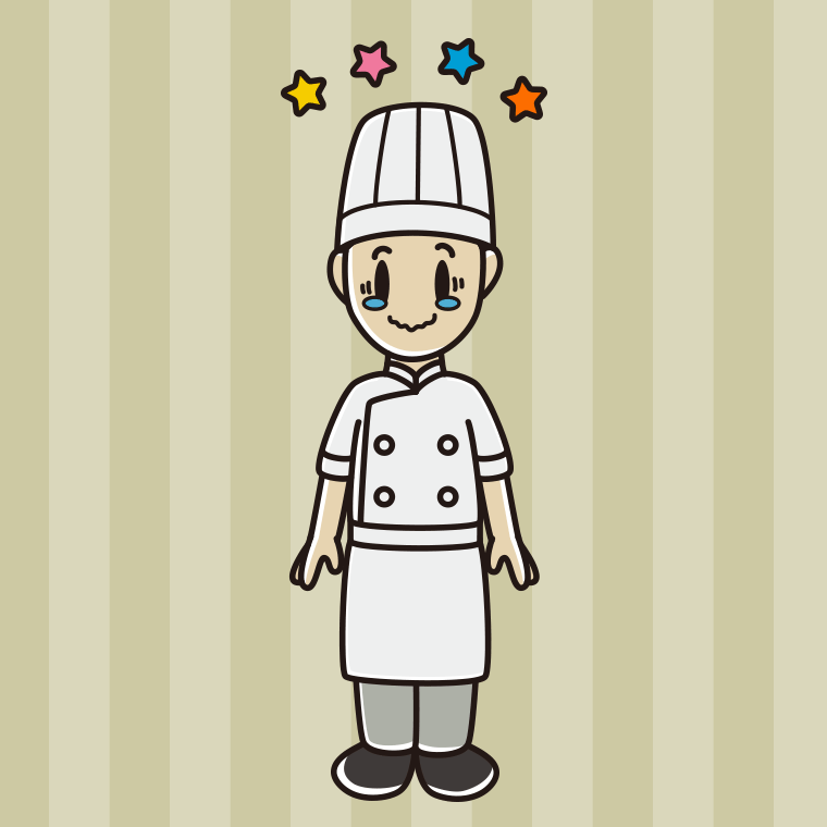 ジーンとする男性料理人のイラスト【色、背景あり】PNG