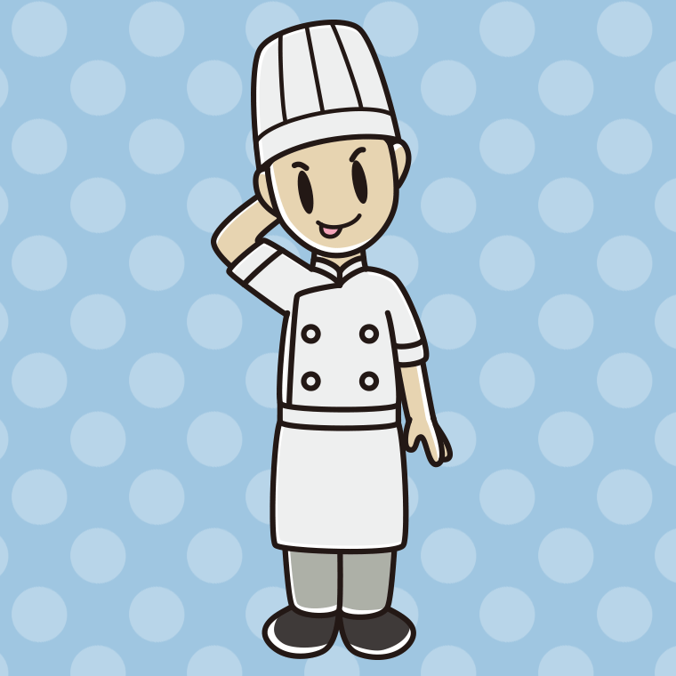 テヘヘな男性料理人のイラスト【色、背景あり】PNG