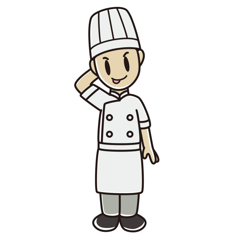 テヘヘな男性料理人のイラスト【色あり、背景なし】透過PNG