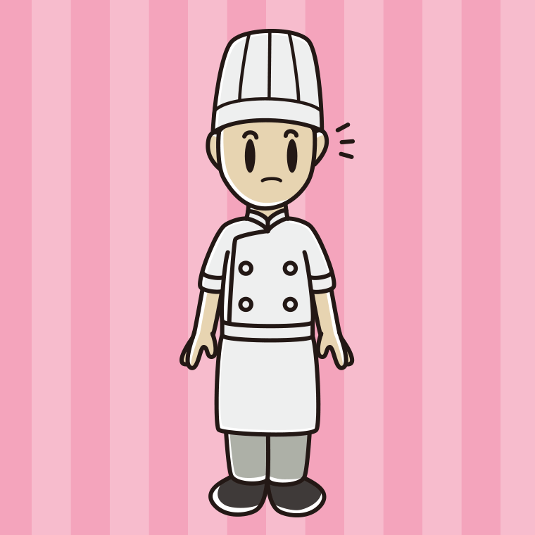 何かに気付く男性料理人のイラスト【色、背景あり】PNG