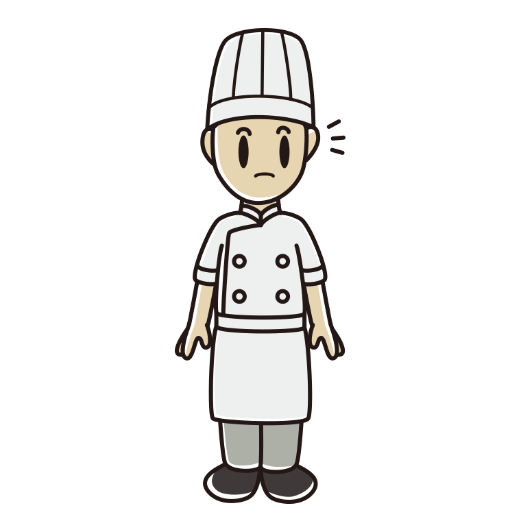 何かに気付く男性料理人のイラスト【色あり、背景なし】透過PNG