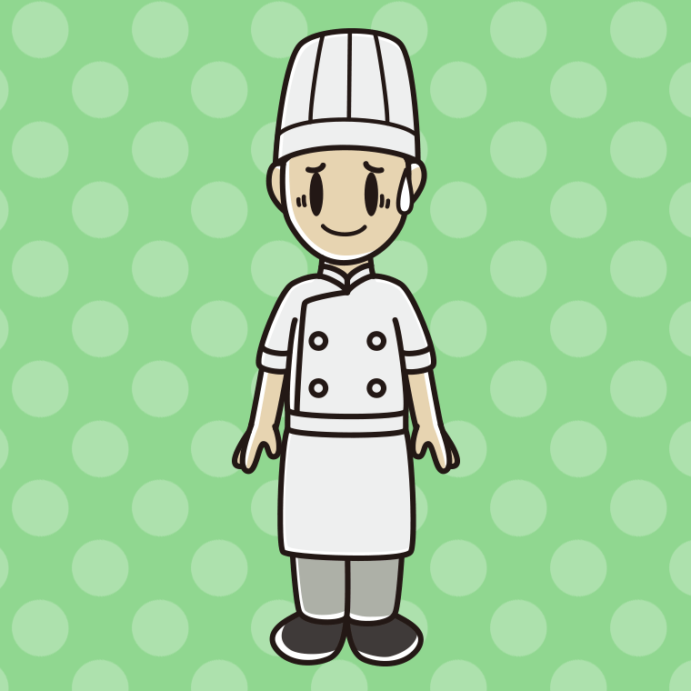 苦笑いする男性料理人のイラスト【色、背景あり】PNG