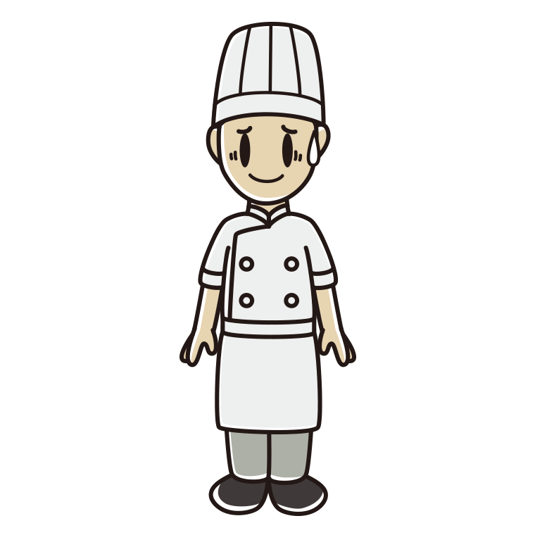 苦笑いする男性料理人のイラスト【色あり、背景なし】透過PNG