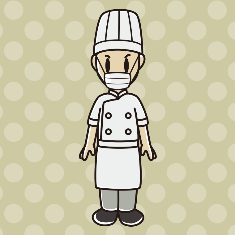 マスクをする男性料理人のイラスト【色、背景あり】PNG