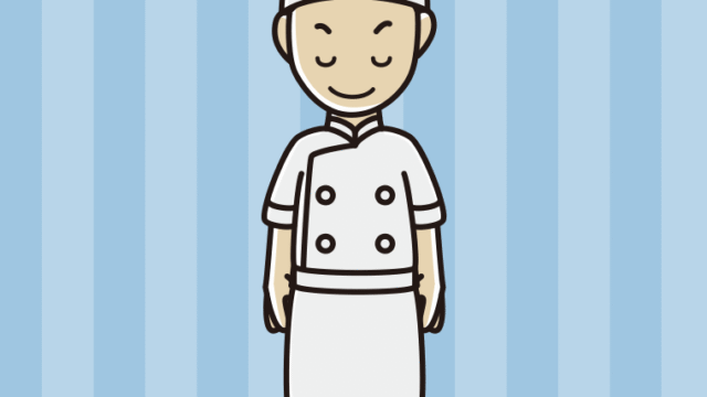 お辞儀する男性料理人のイラスト【色、背景あり】PNG